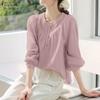 ZANZEA Women Casual Round Neck Solid Color Long Sleeve Cover Up Blouse