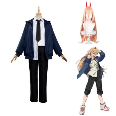 Anime Power Cosplay Muž s motorovou pilou Cosplay Blue Jacket Kalhoty Paruka Neutrální Uniforma Kostým Halloween Vánoční Party
