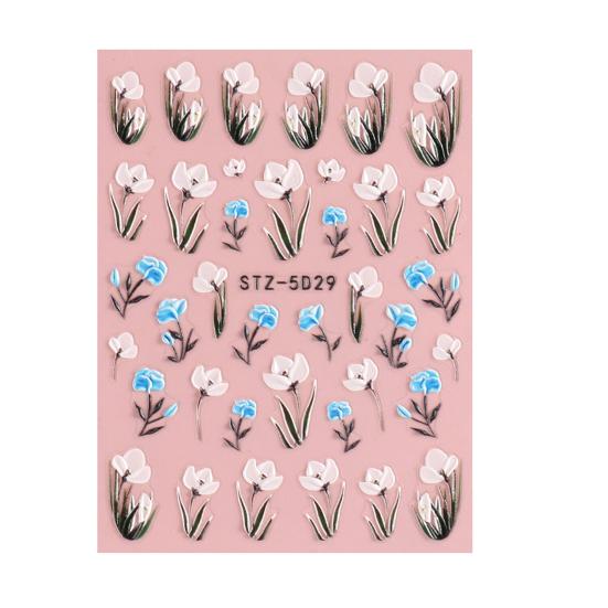 Yousheng Geprägter Nagelsticker Blumen-Abziehbild DIY Nagelkunst Dekoration Frühling Sommer Blume Nageldekoration Sticker Nagelzubehör