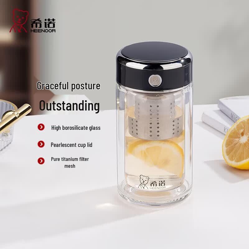 Heenoor Double-Layer Antibacterial Glass Tea Cup with Titanium Filter
