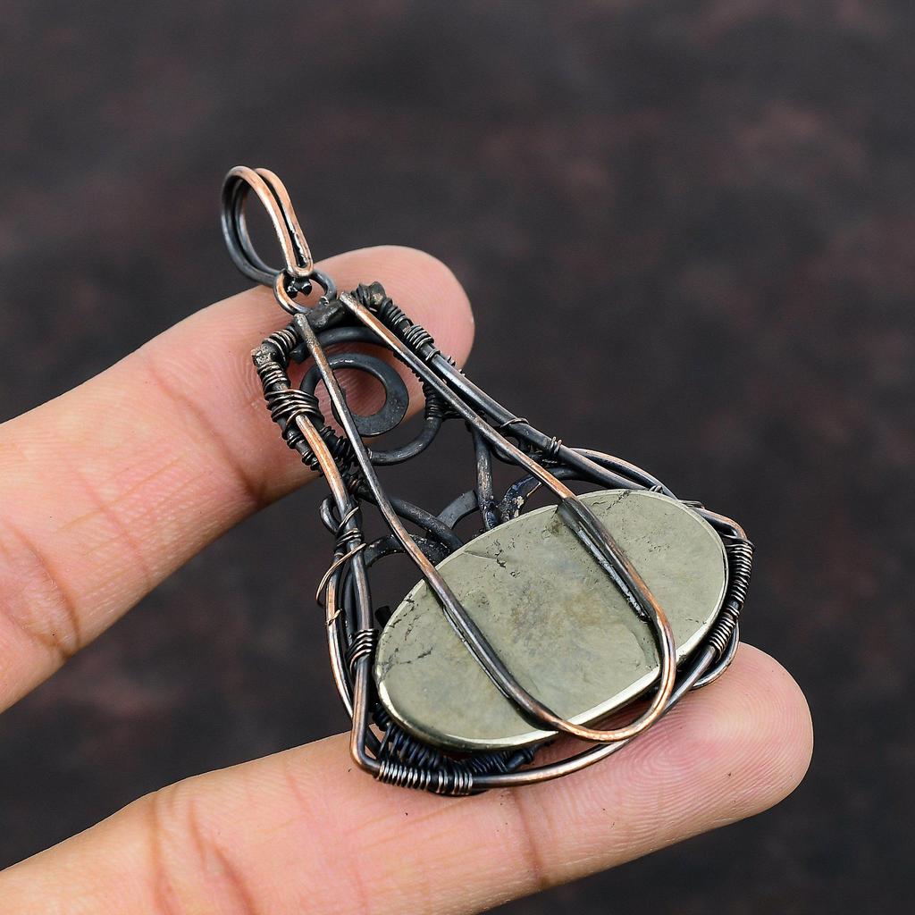 Pyrite Pendant Copper Wire Wrapped Pendant Unique Pendant Dainty Copper Jewelry Handmade Gemstone Pendant Wire Wrapping Jewelry Gift For Her