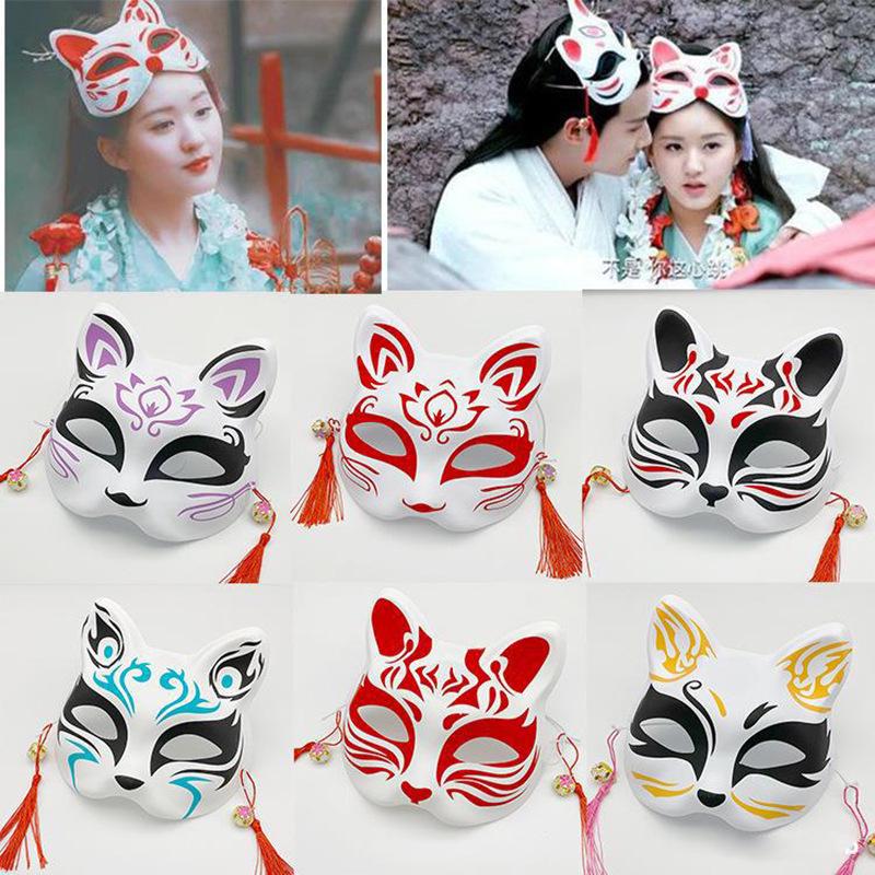 Luminous Cat Fox Mask - Hand-Painted Japanese Style Halloween Party Cosplay for Women