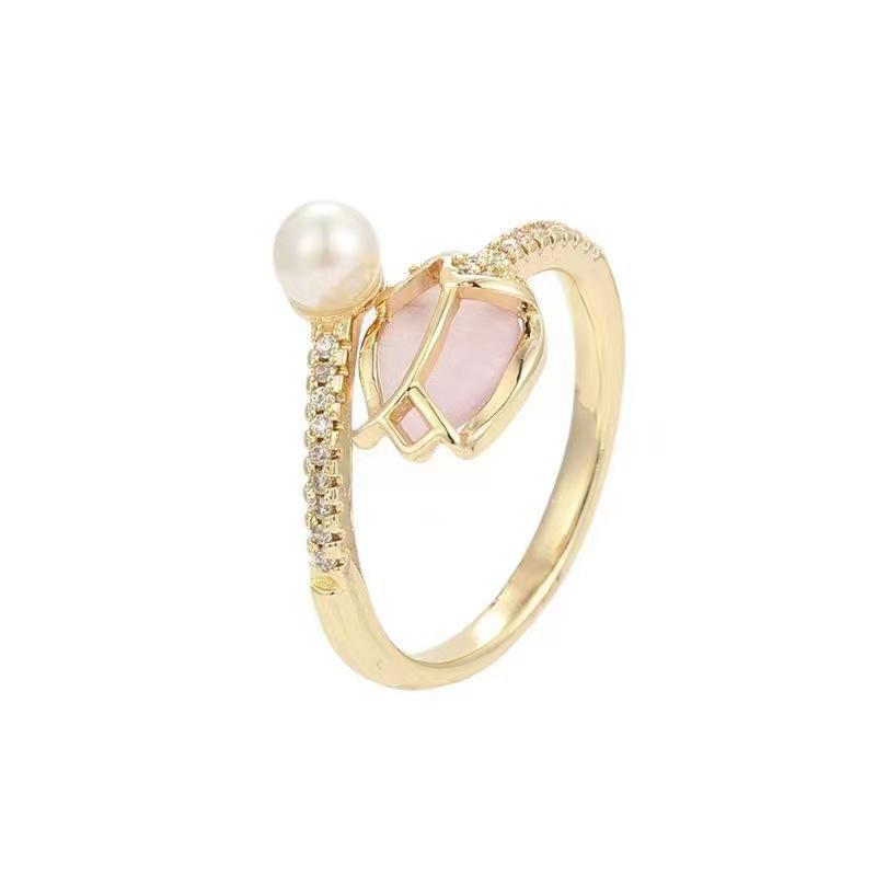 Wind Sweet Opal Tulip Ring Femininity Versatile Niche High Sense Open Index Finger Ring