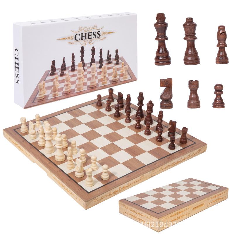 Children s Wooden Chess & Card Games: Early Education Parent-Child Interactive Toy Large Solid Wood Foldable Chess