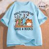 Easily Distracted By Cats & Books Tees Tops  Floral Cat Shirt Women Fashion Tshirt Oversize Summer Tshirt Short Sleeves Clothing