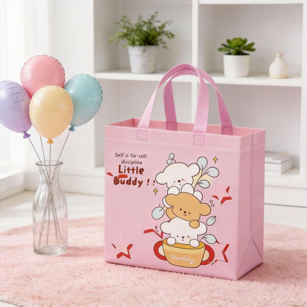 12pcs Children Day Canvas Gift Tote Bags Cute Cartoon Bags for Kids Party Birthday Party Favor Kindergarten School Gift Bags