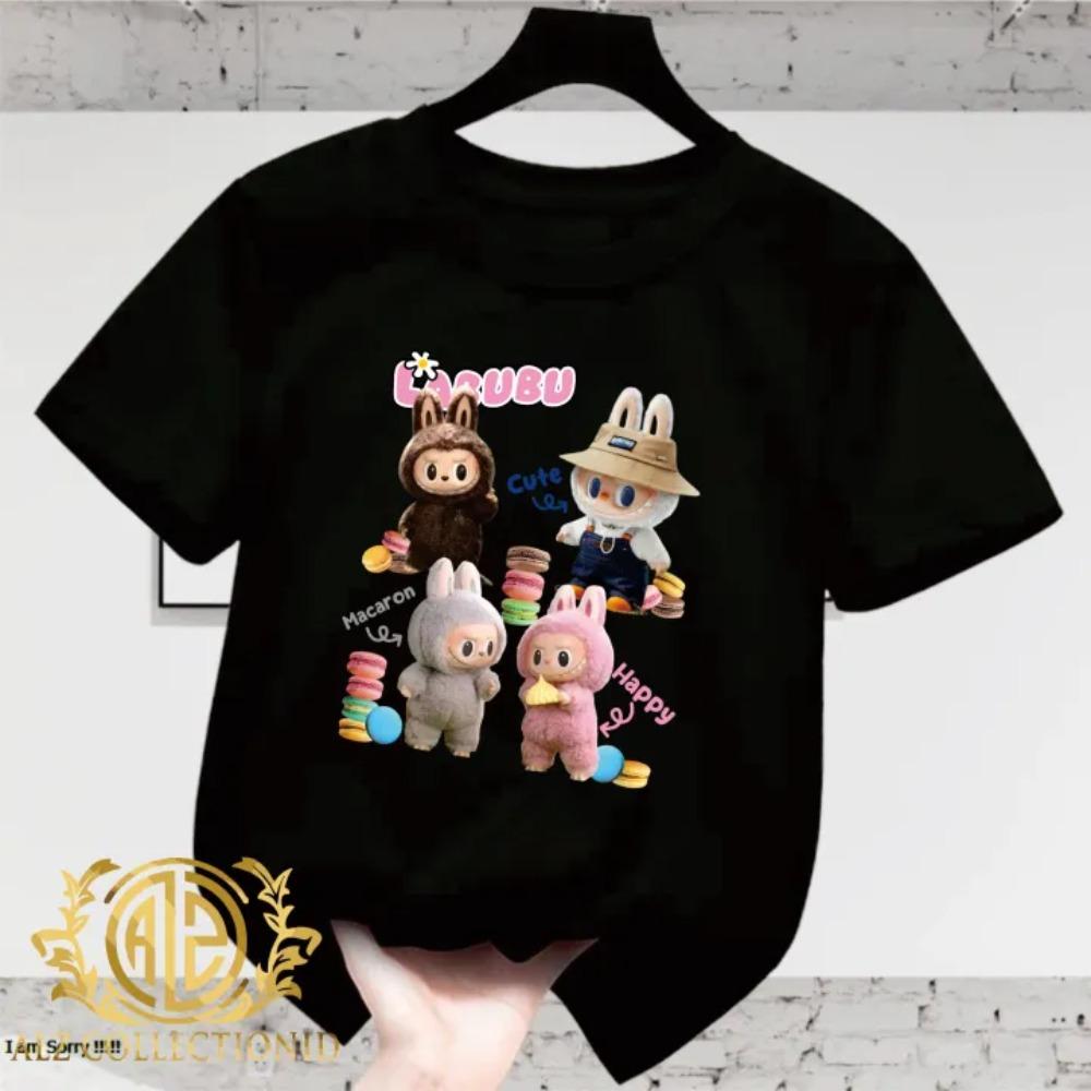 2025 New Children's T-shirt Fashionable and Versatile Style Happy LABUBU Printed Round Neck Short Sleeved Casual Girls' Top