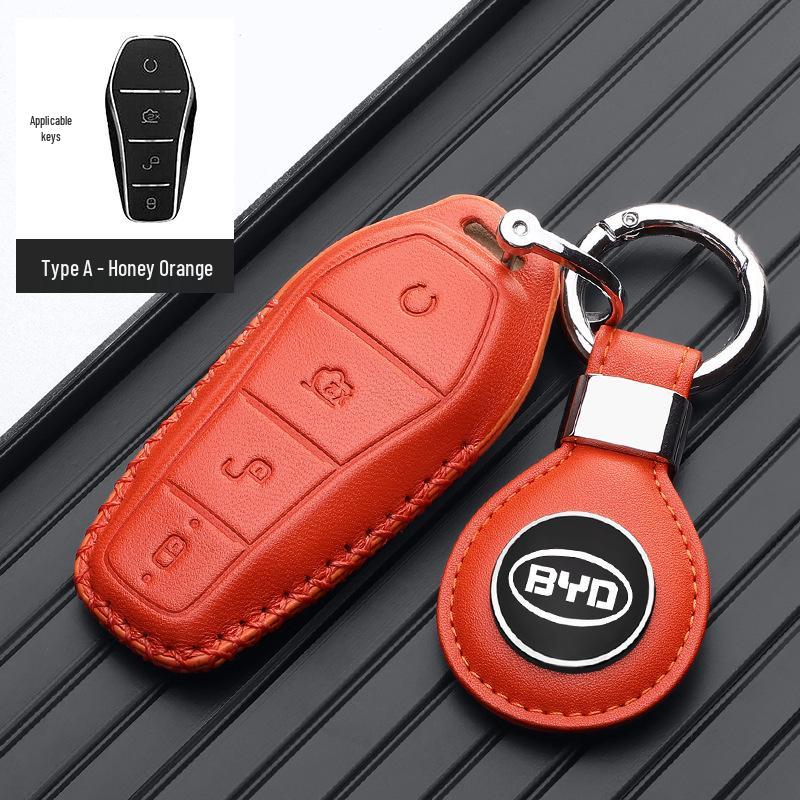 Genuine Leather Car Key Cover for Dolphin, BYD Han DMI, Seagull, and Qin Plus - Fits 25 Models