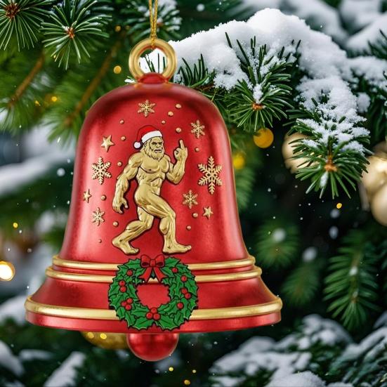 Big Foot Christmas Bell Ornament Metal Bell Christmas Tree Hanging Pendant Holiday Stocking Stuffers Gifts for Big Foot Lovers