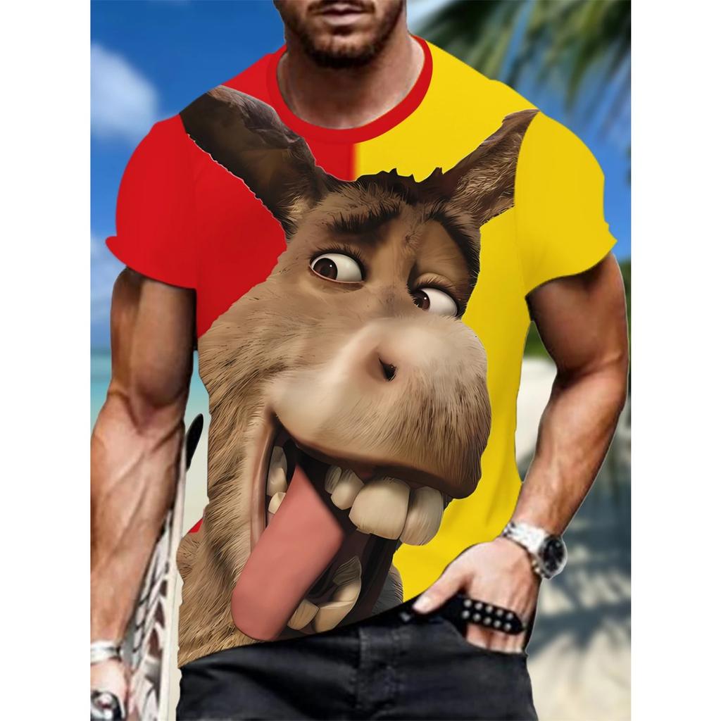 Men's 3D Cartoon Smiling Face Print T-Shirts Short Sleeve Casual Crew Neck Machine Washable Tops Summer Funny T-shirts