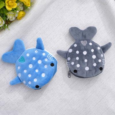 Borsa per bambini Cartone animato a forma di squalo Chiusura con cerniera Morbido peluche Portafoglio per bambini Borsa per modifiche Borsa per cosmetici Borsa per auricolari per linea dati