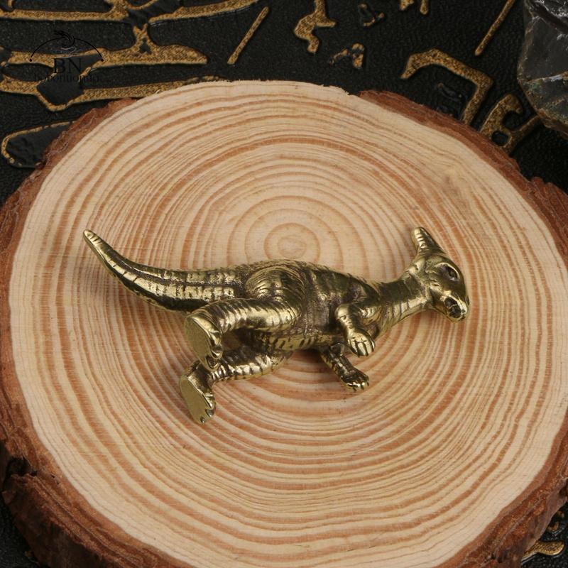 Copper Ancient Animal Parasaurolophus Statue Car Decoration Craft Home Decor Accessories Retro Brass Dinosaur Miniature Figure