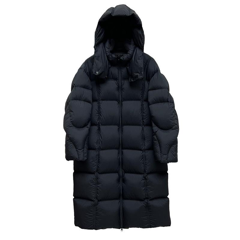 White Duck Down Puff Down Jacket Women's Medium and Long Over-knee Thickened Hooded Winter New Loose Warm Jacket