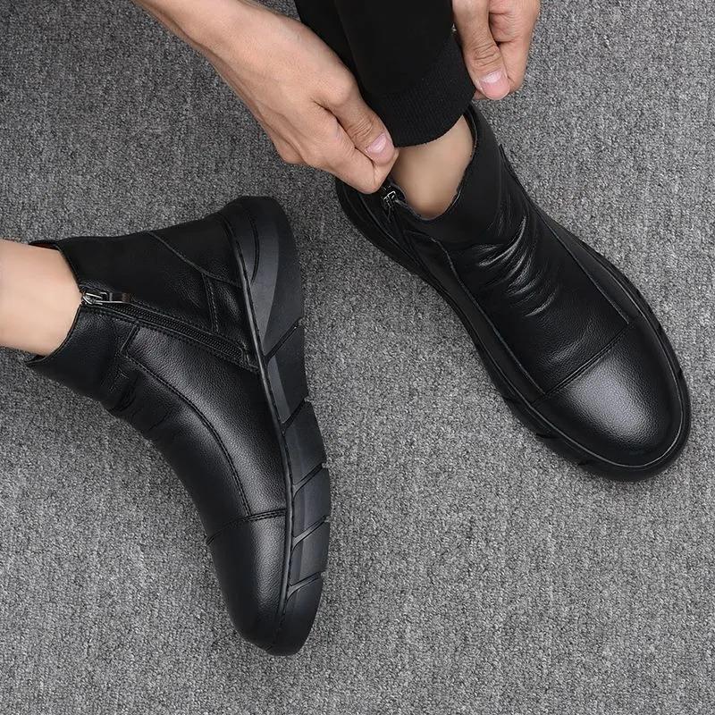 Boots Spring and Autumn Leather Breathable High-top Casual Leather Shoes Men's Business British Style Leather Boots