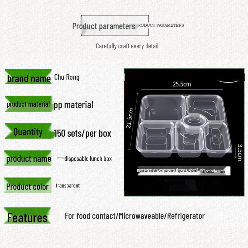 Disposable 6-Compartment Rectangular Lunch Box Large