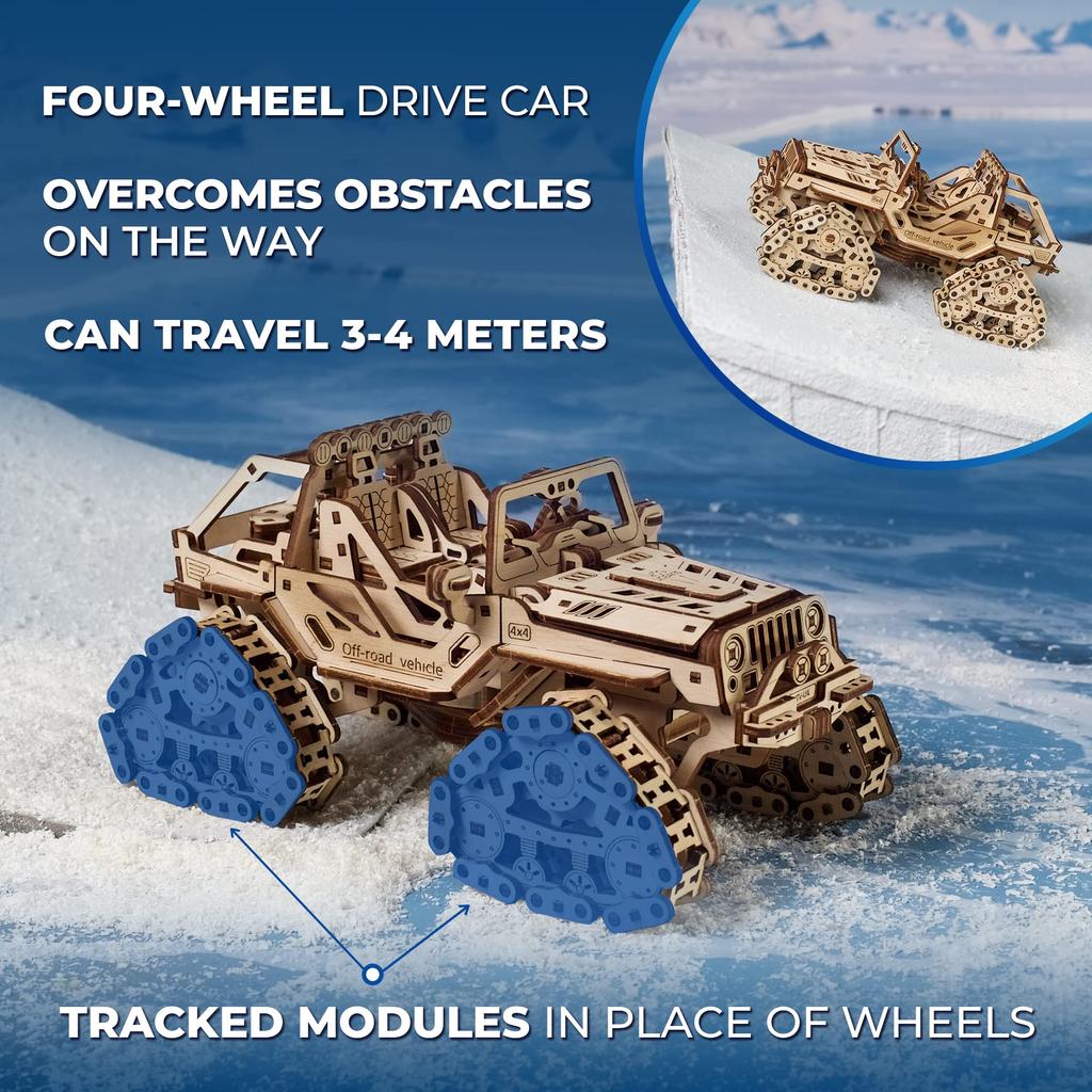 Ugears 4WD Tracked Off-Road Vehicle 70204 Wooden Puzzle, Crafts & Model Building Kit, No Glue or Tools Required, for Adults and Kids