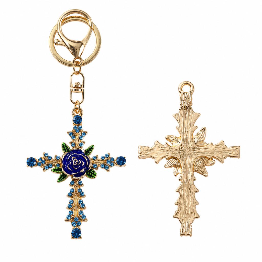 New Product Creative Rose Cross Key Ring Buckle Bag Car Key Ring Chain