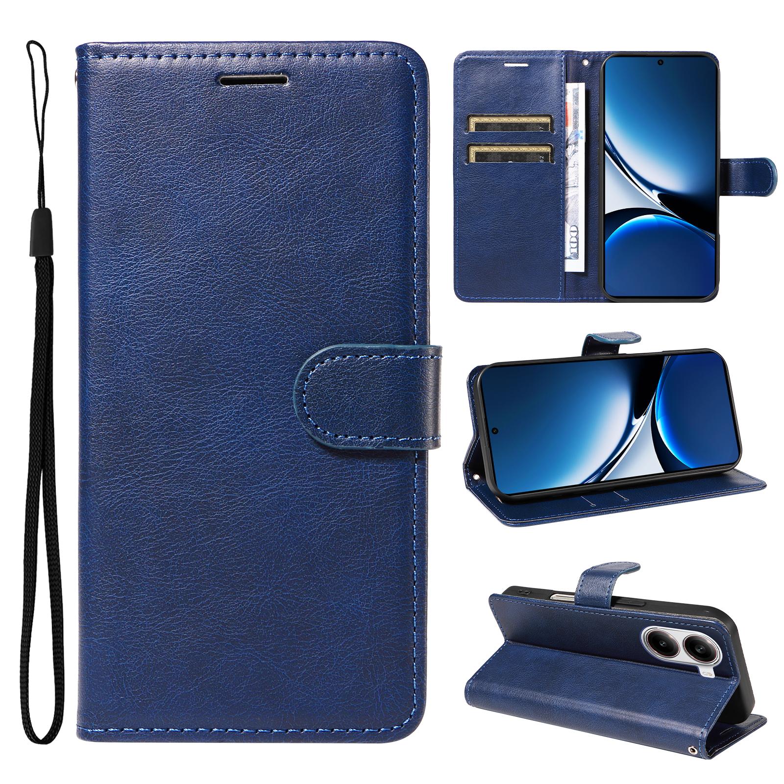 

For Xiaomi Redmi Turbo 4 5G/Poco X7 Pro 5G Leather Wallet Case with Strap Solid Color Phone Stand Cover Blue