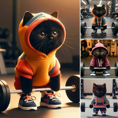 Sunkiosios atletikos katės figūrėlė, kūno rengyba Animacinis filmas Kačiukas Dervos statula Skulptūra patalpose Namų biuro knygų lentyna Darbalaukio puošmena Ornamentas Gimtadienio dovana