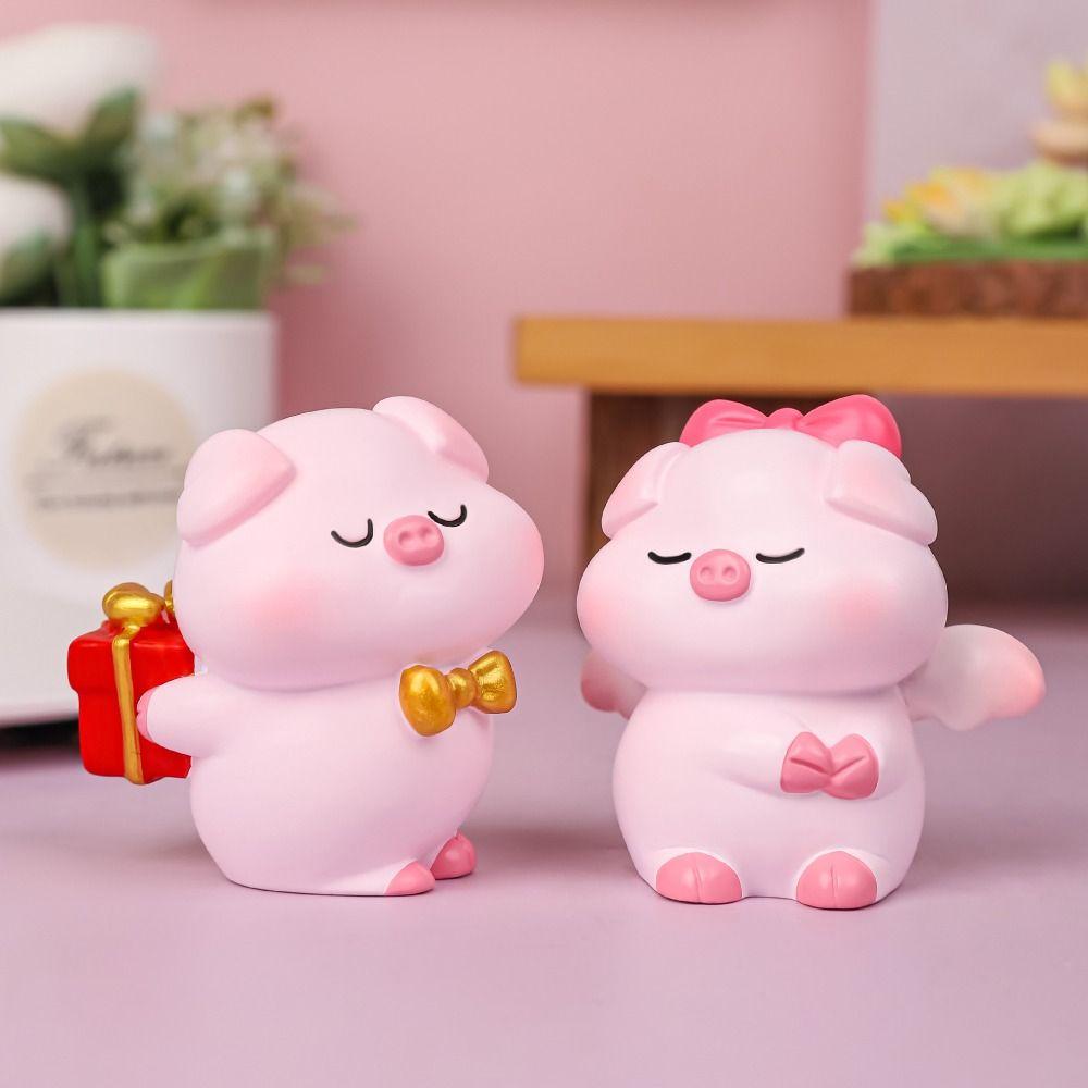 Cartoon Pig Statue Cute Miniatures Figurine Cake Decoration Couple Piggy Ornament  Home