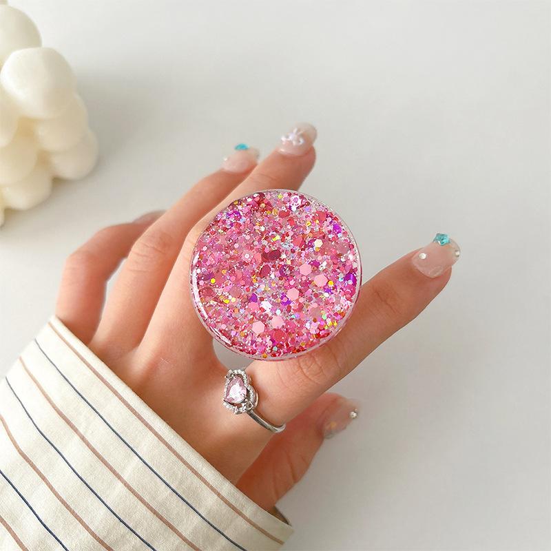 Mobile Phone Airbag Bracket Paste Type Retractable Round Sequin Glitter Small Fresh Desktop Bracket Watching Drama Women'S Models
