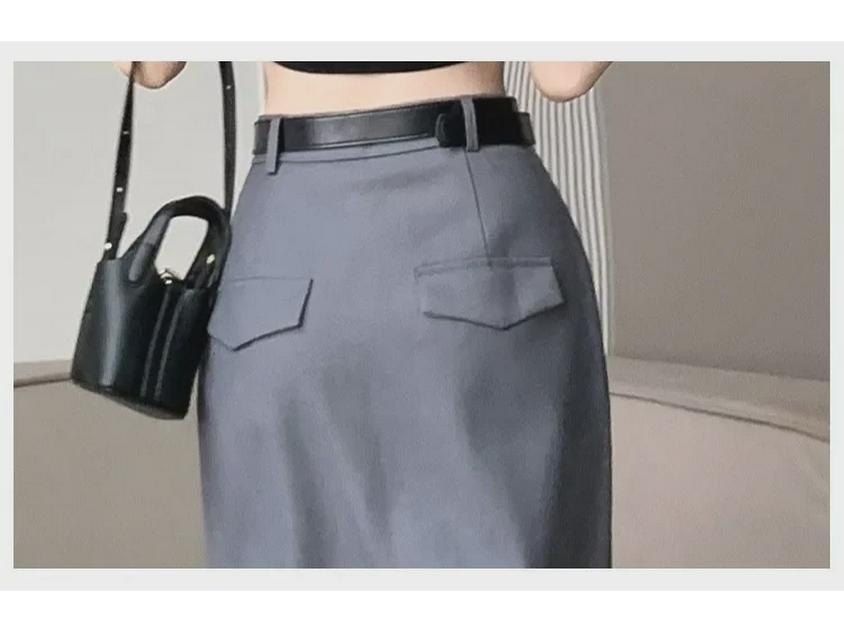2023 Spring Women's High-Waist A-line Split Midi Skirt - Slimming, Long, Casual Bodycon Skirt