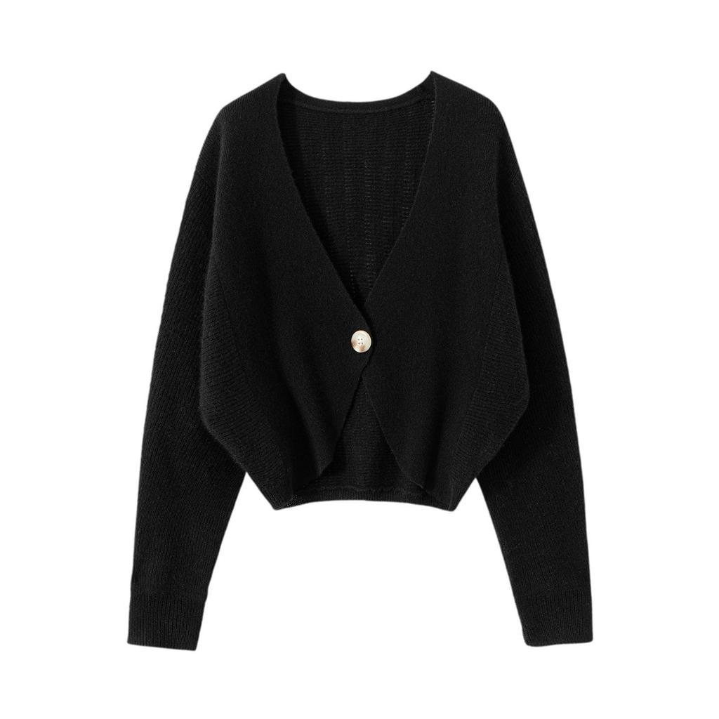 Fashionable Summer V-Neck Knit Cropped Cardigan with Sun Protection