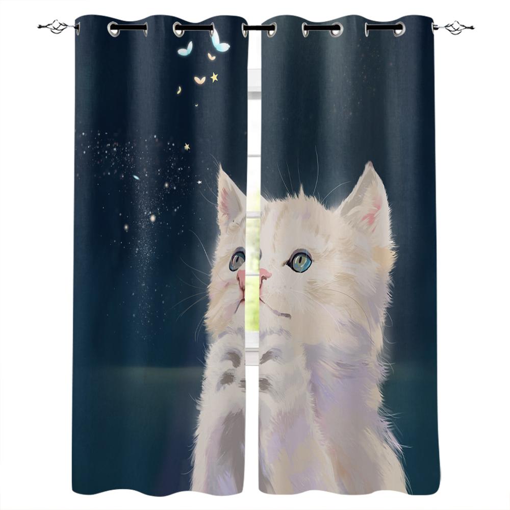 

Милые фотографии животных, рыбалка, кошки, лунные оконные шторы, шторы для гостиной, декоративные предметы для гостиной 135W x 60H(cm)