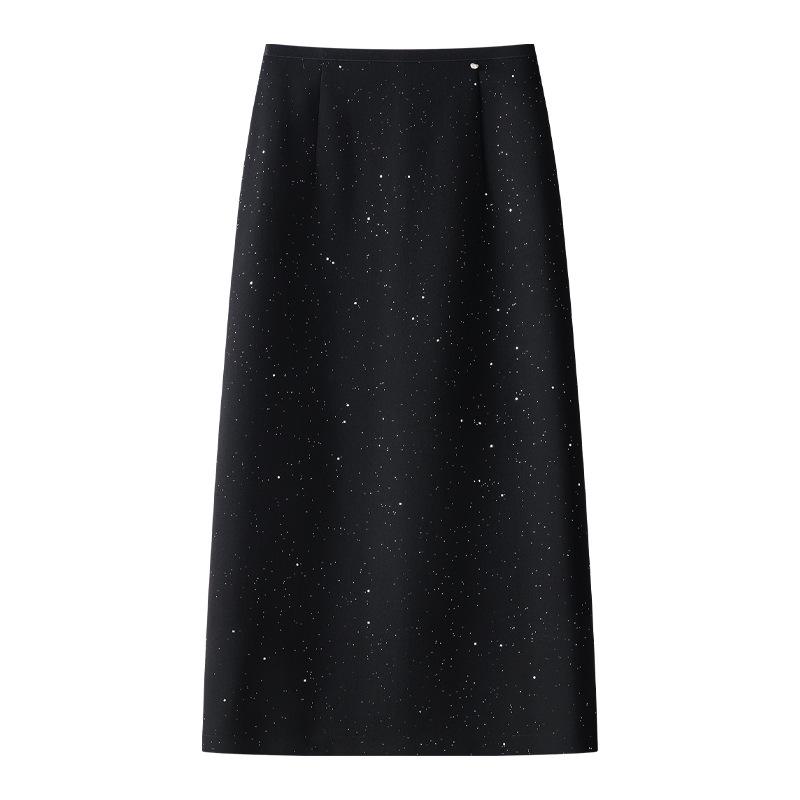 

Women s High-End Gray Sequin Slit Midi Skirt - Spring & Autumn 2025 Style Bodycon Suit Skirt 2XL чёрный