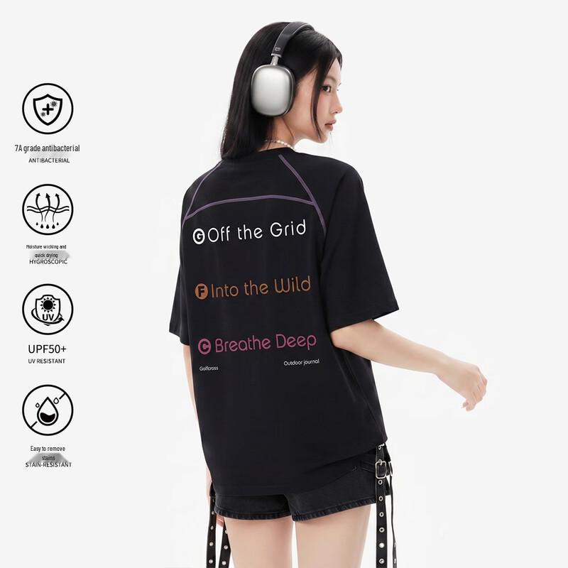 GOLFCROSS Dopamine Letter Print UPF50+ Antibacterial T-Shirt S
