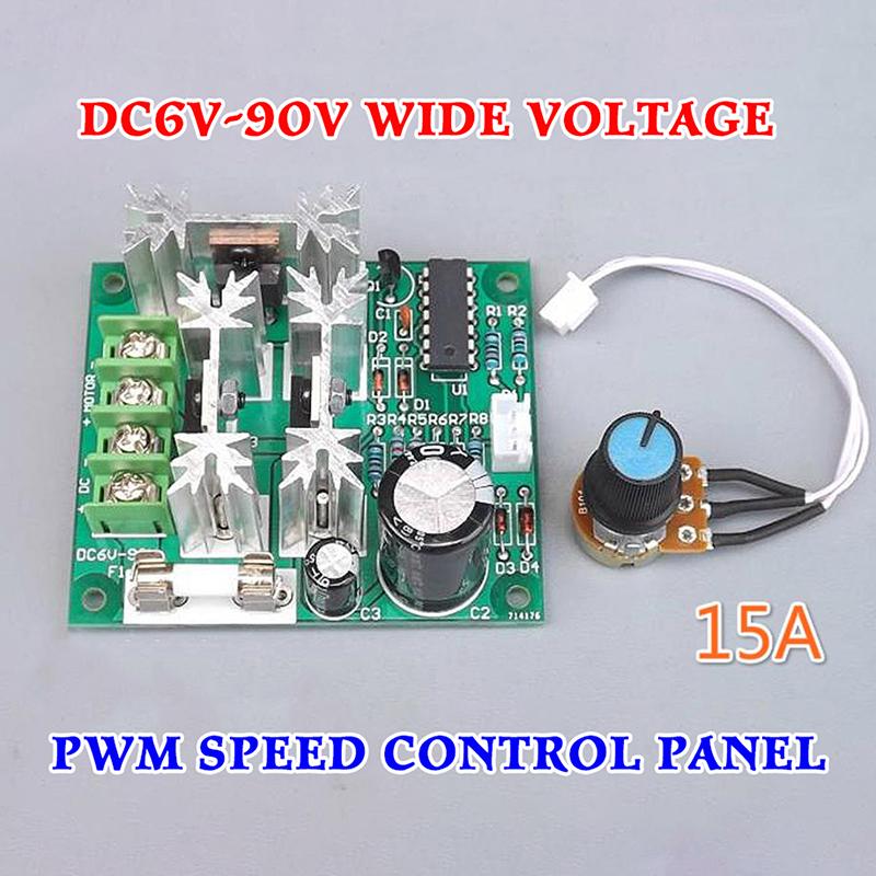 Dc 6V-90V 15A Dc Motor Speed Controller Dc 6V 12V 24V 36V 48V 72V 90V High Power Pwm Stepless Speed Control Board
