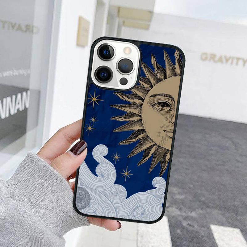 Black Frosted Hand Holding Sun Moon Face Phone Case For iPhone 17 Air 15 16 Cover 11 13 14 Pro Max 12 Plus Max XR
