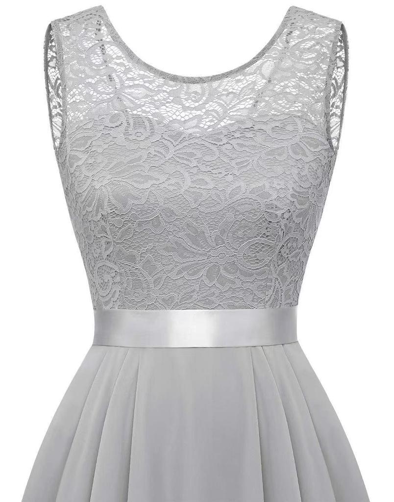 2024 Elegant Lace Patchwork Wide Hem Chiffon Banquet Gown