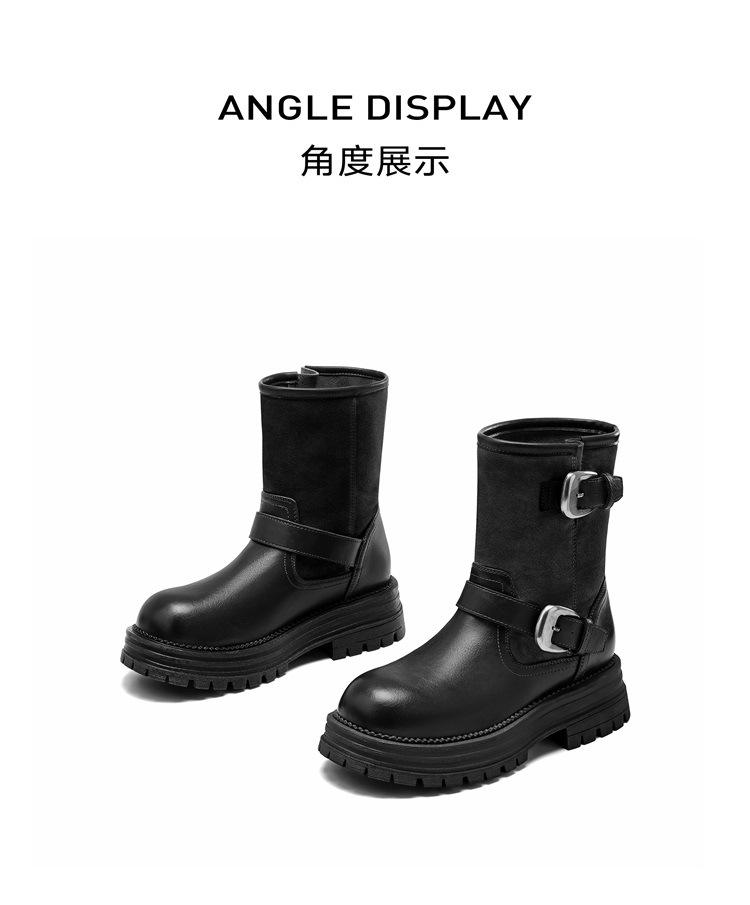 

Retro thick-soled belt buckle one-pedal Martin boots women s 2025 autumn new versatile height-increasing and thin short boots 40