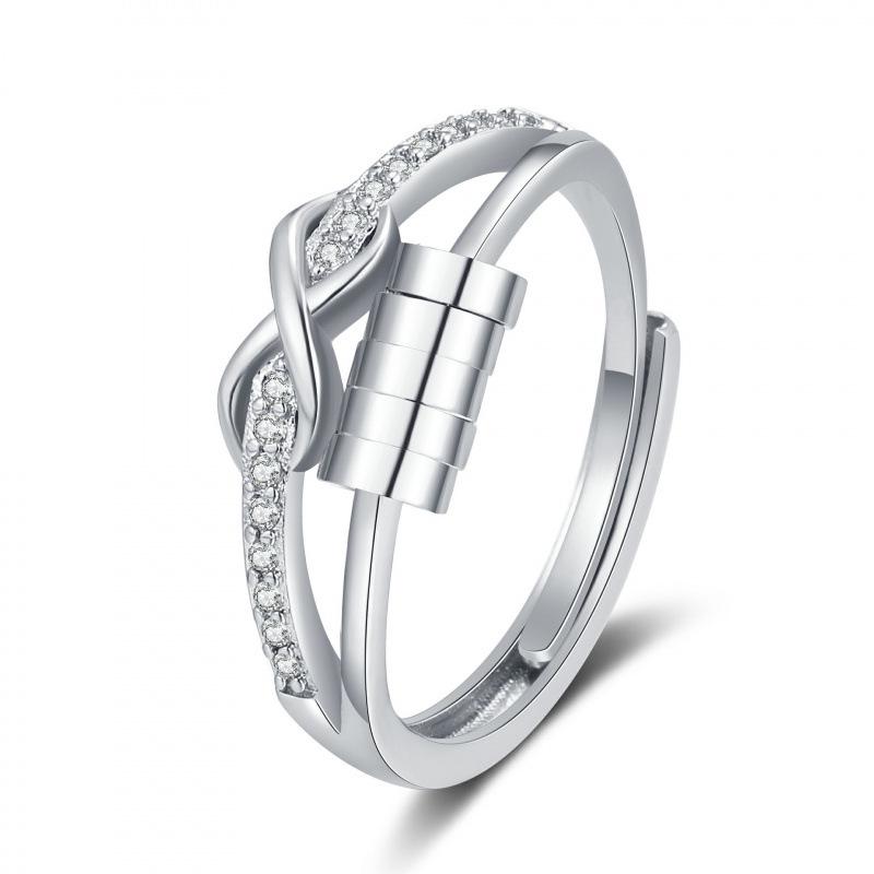 Infinity Love Rotating Ring: Figure 8 Zirconia-Beaded Anxiety Index Finger Ring Adjustable Open