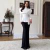 Cross-border European and American women's clothing  Amazon slim-fit round neck long-sleeved waist commuting temperament straight skirt set