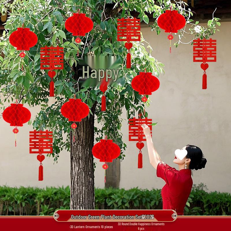 Rustic Tree Lantern Pendants: Outdoor Greenery Decor & Wedding Ornaments Collection