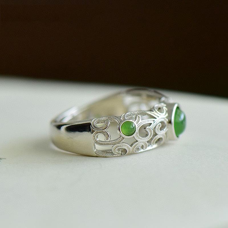 Xiangxu Retro Hetian Filigree Silver Open Ring for Women