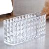 Boîte de rangement cosmétique transparente en acrylique à trois compartiments Motif diamant Boîte de rangement pour stylos de maquillage et crayons à sourcils Porte-stylo de bureau