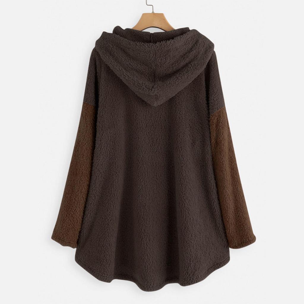 Women's Loose Plush Solid Color Long-sleeved Hooded Sweatshirt