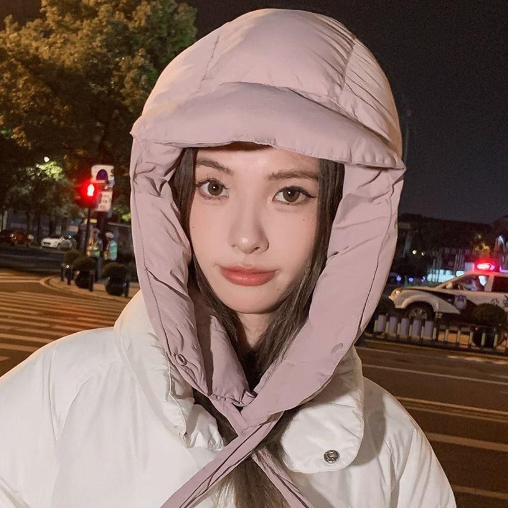 Thickened Ear Protection Hat Down Cotton Pullover Caps Fashion Warm Hats for Women