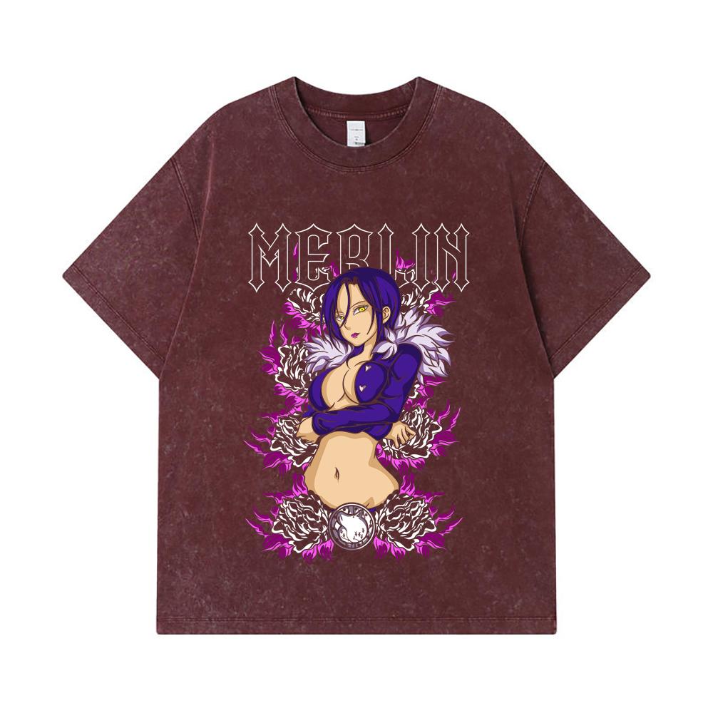 275 GSM Washed T-shirts 100% Cotton Seven Deadly Sins V8 Merlin Print Unisex Heavy Cotton T Shirt