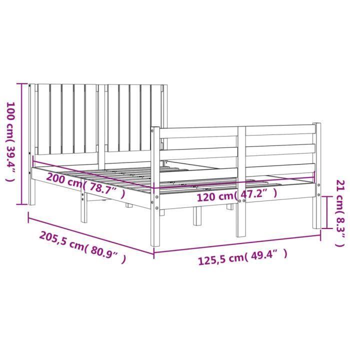 VidaXL Cadre de lit avec tête de lit 120x200 cm bois massif 3194761