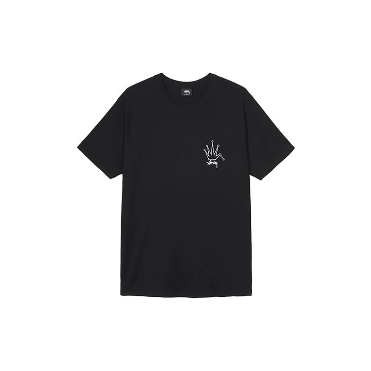 Stussy Old Crown Tee Classic Logo Short Sleeve American Vintage T-Shirt Unisex Tops 1904510-BLACK