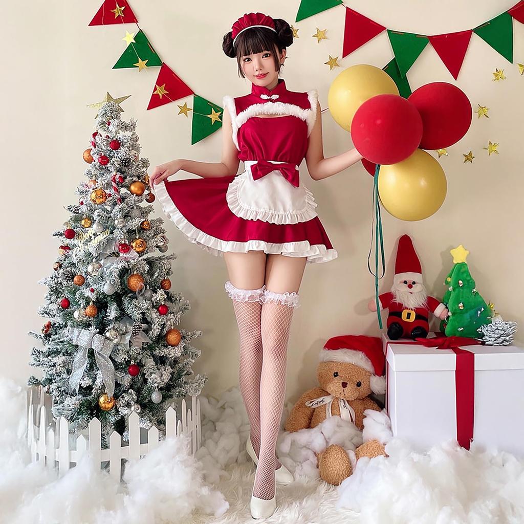 [Milky Time] Christmas Santa Costume, Maid Dress with Ribbon (Maid Santa)