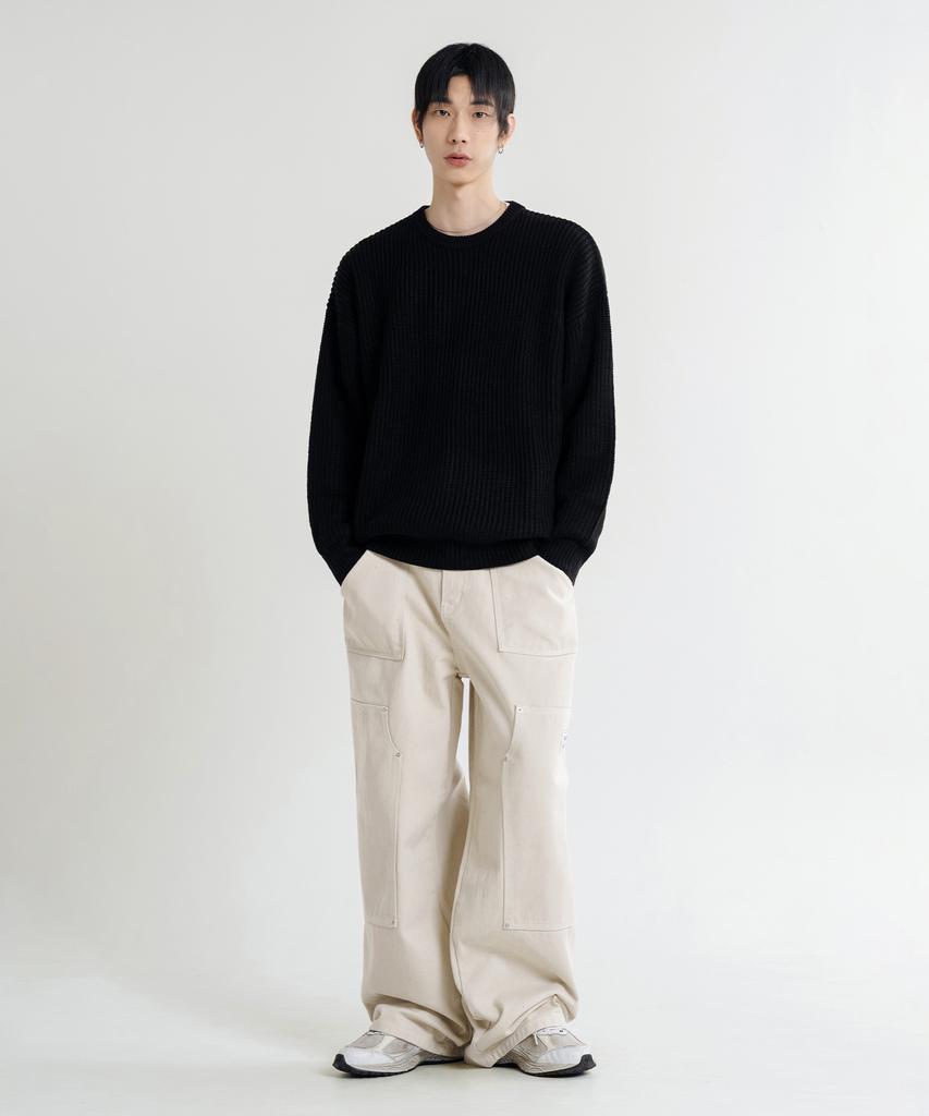 LEMAIN SECOND Oversized Voluminous Washable Crew Neck Hazzi Knit [Black]
