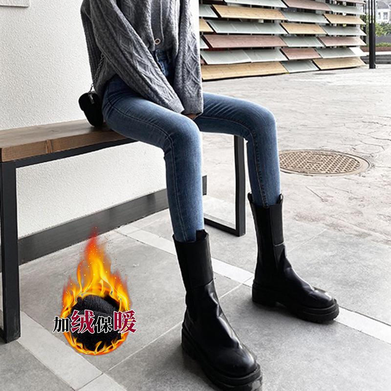 #Pregnant women's fleece jeans, winter fleece warm pipe pants, small pants, pencil pants, thin belly support pants