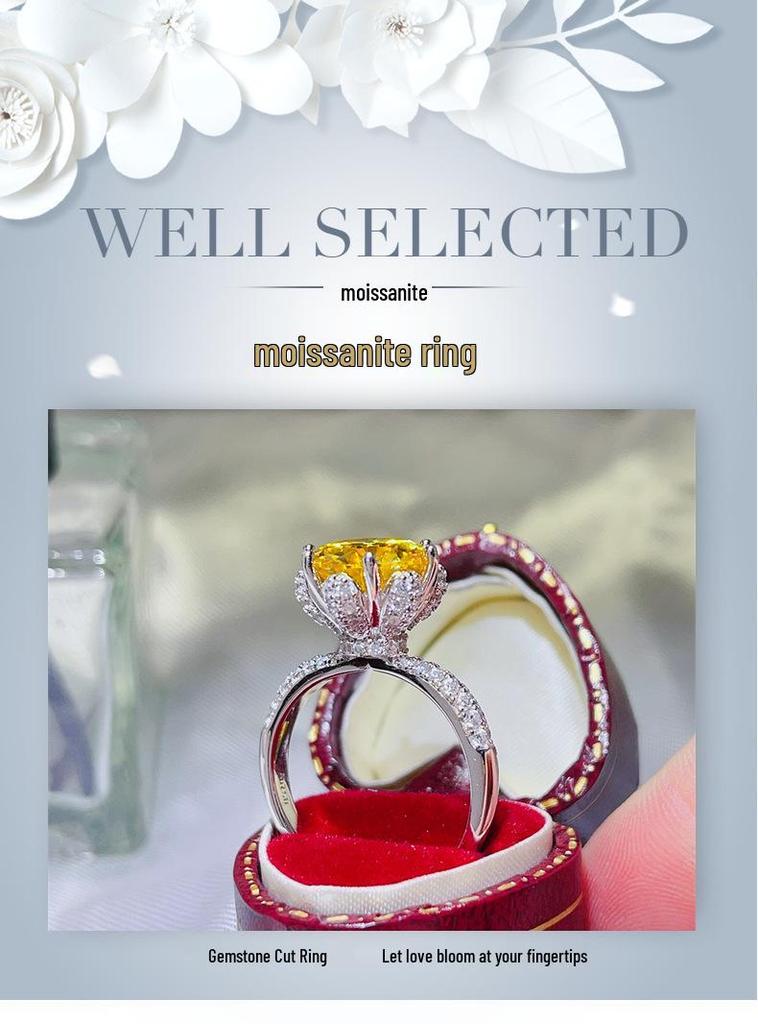 Ice Queen 5-Carat Yellow Moissanite Ring, Eight-Heart Cut with Colorful Fire
