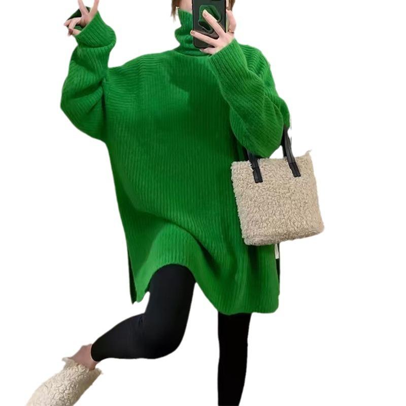 Loose and lazy turtleneck pullover sweater with women's soft waxy solid color casual versatile knitted bottoming shirt top