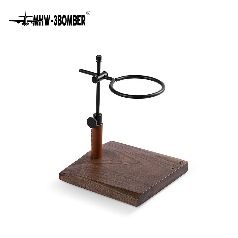 MHW-3BOMBER Solid Wood Base Adjustable Filter Cup Holder Vintage Filters Rack with Leather Case Barista Tool Cafe Bar Accessorie